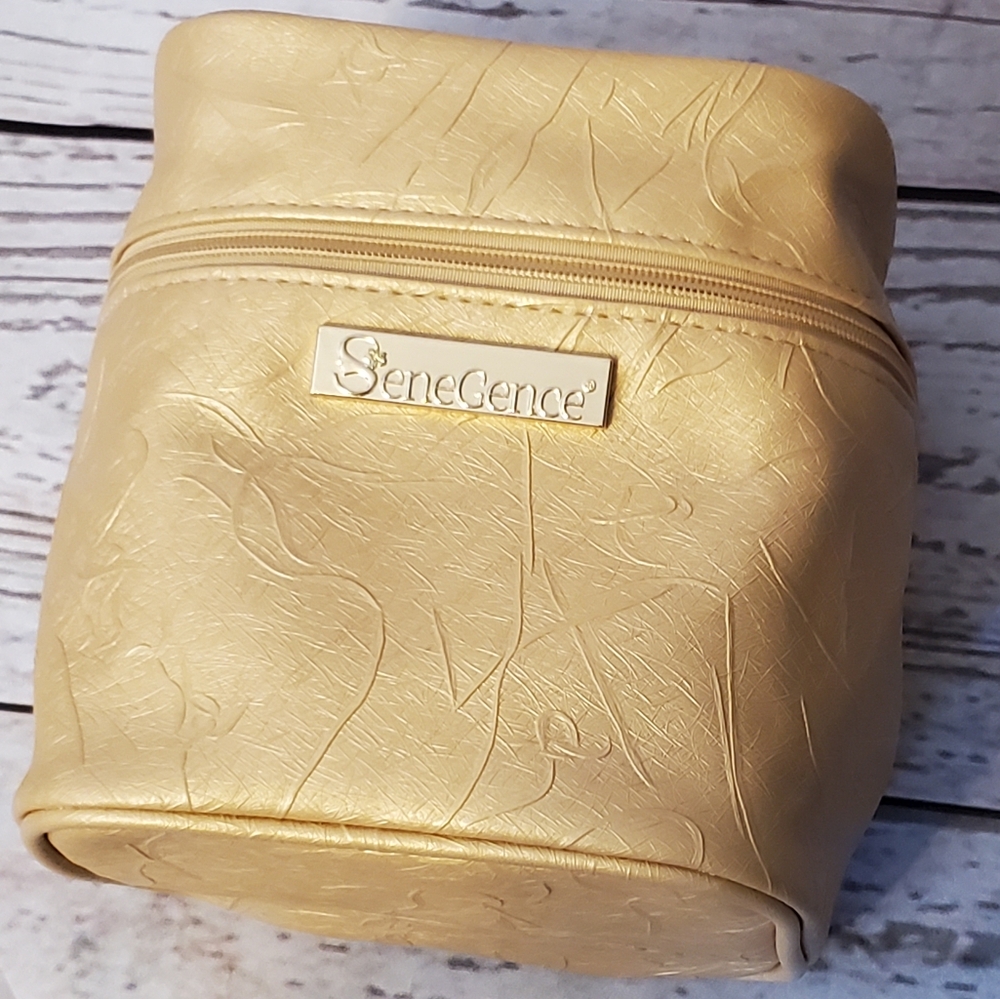 SeneGence gold vinyl mini train case makeup bag